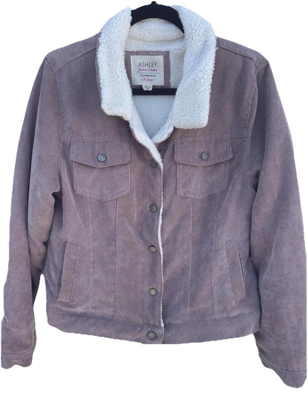 Ashley Corduroy Jacket XL Mauve with White Sherpa Lining Western Style Bomber